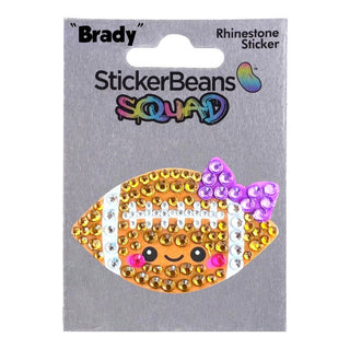 StickerBeans Squad Brady rhinestone sticker featuring cute kawaii football with purple bow