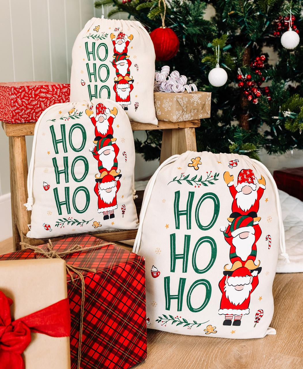 Christmas Gnomes Reusable Gift Bag – Festive Cotton by Lazy One