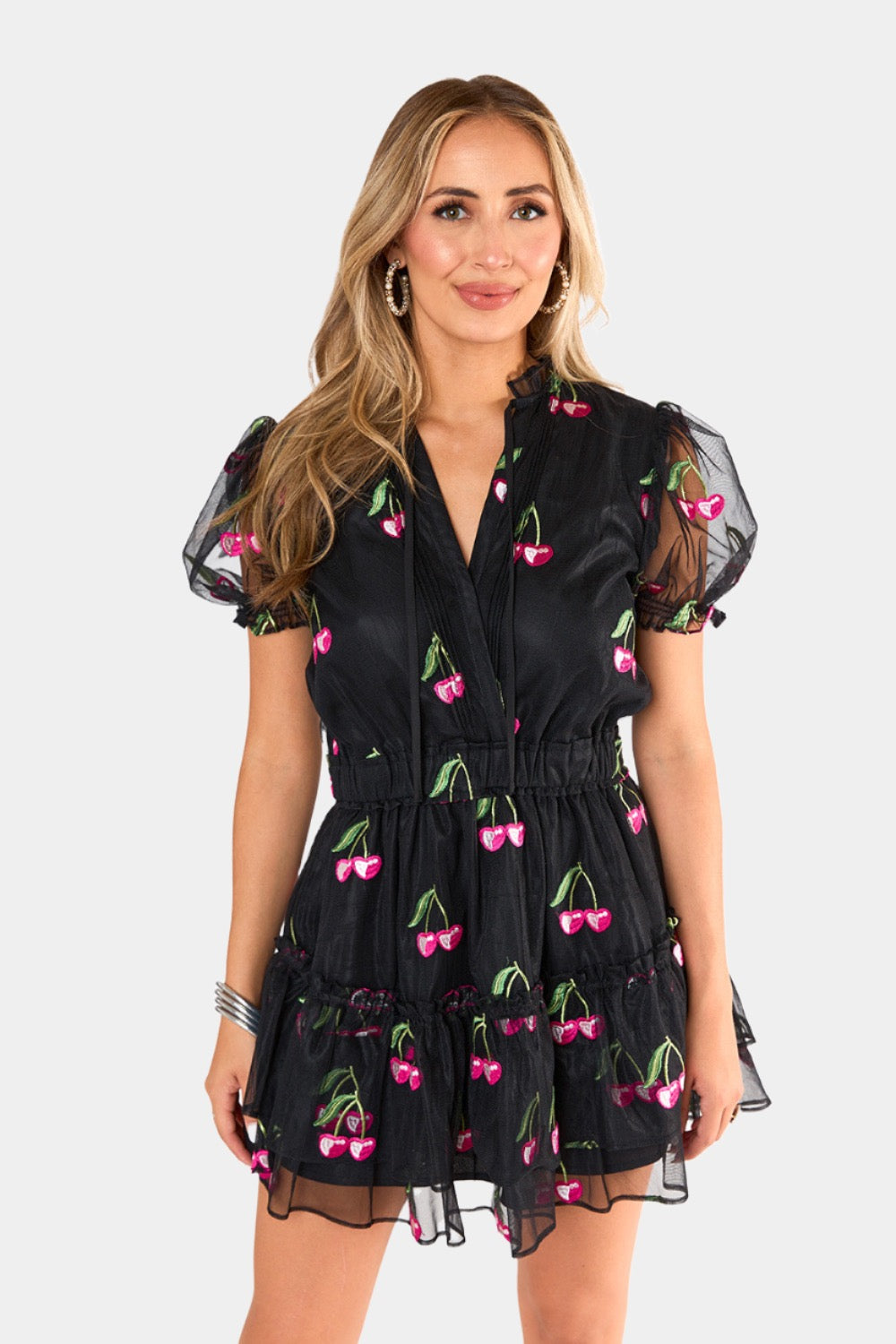 Clementine Elastic Waist Mini Dress - Wild Cherries - Buttercup Lynne Boutique
