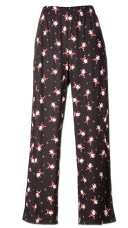 Floral patterned pants on a black background