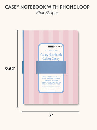 Studio Oh Pink Stripes Casey Notebook with phone loop and elastic band