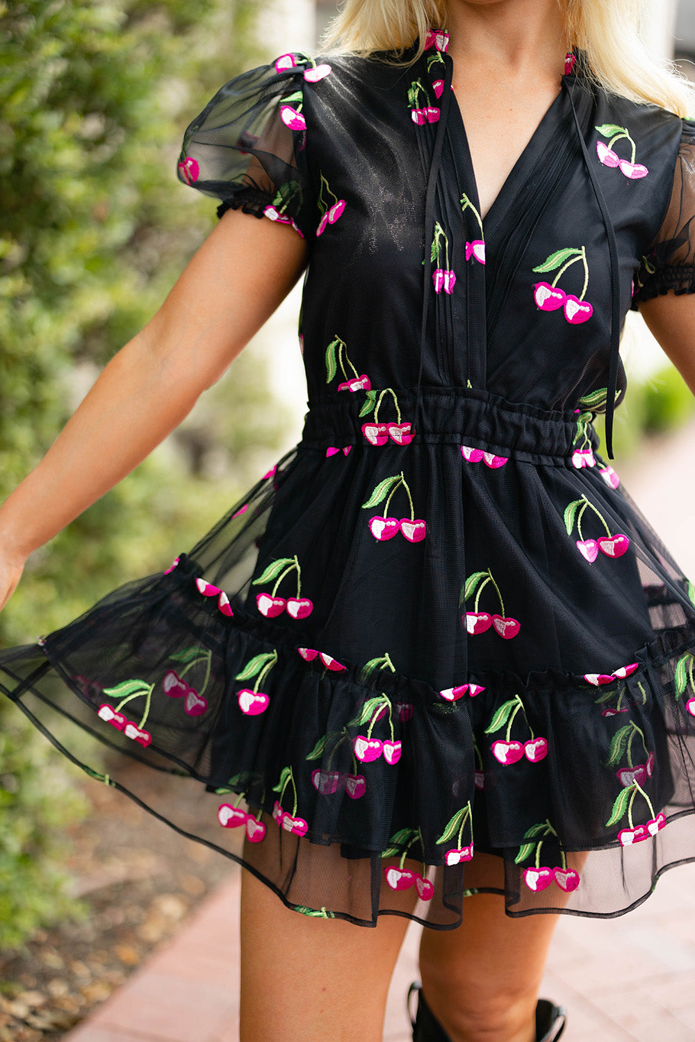 Clementine Elastic Waist Mini Dress - Wild Cherries - Buttercup Lynne Boutique