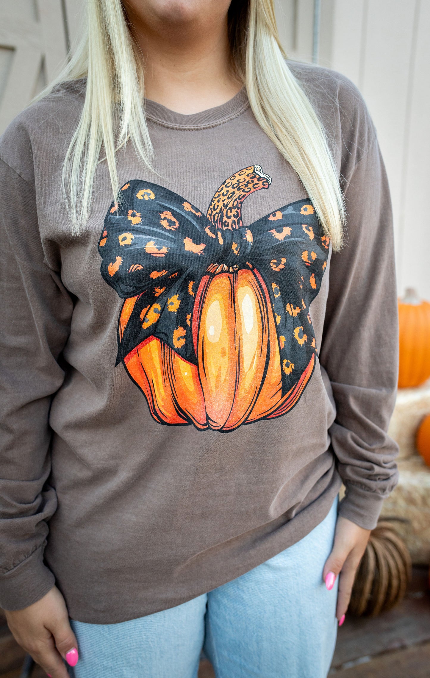 Leopard Pumpkin Espresso Long Sleeve Graphic Tee