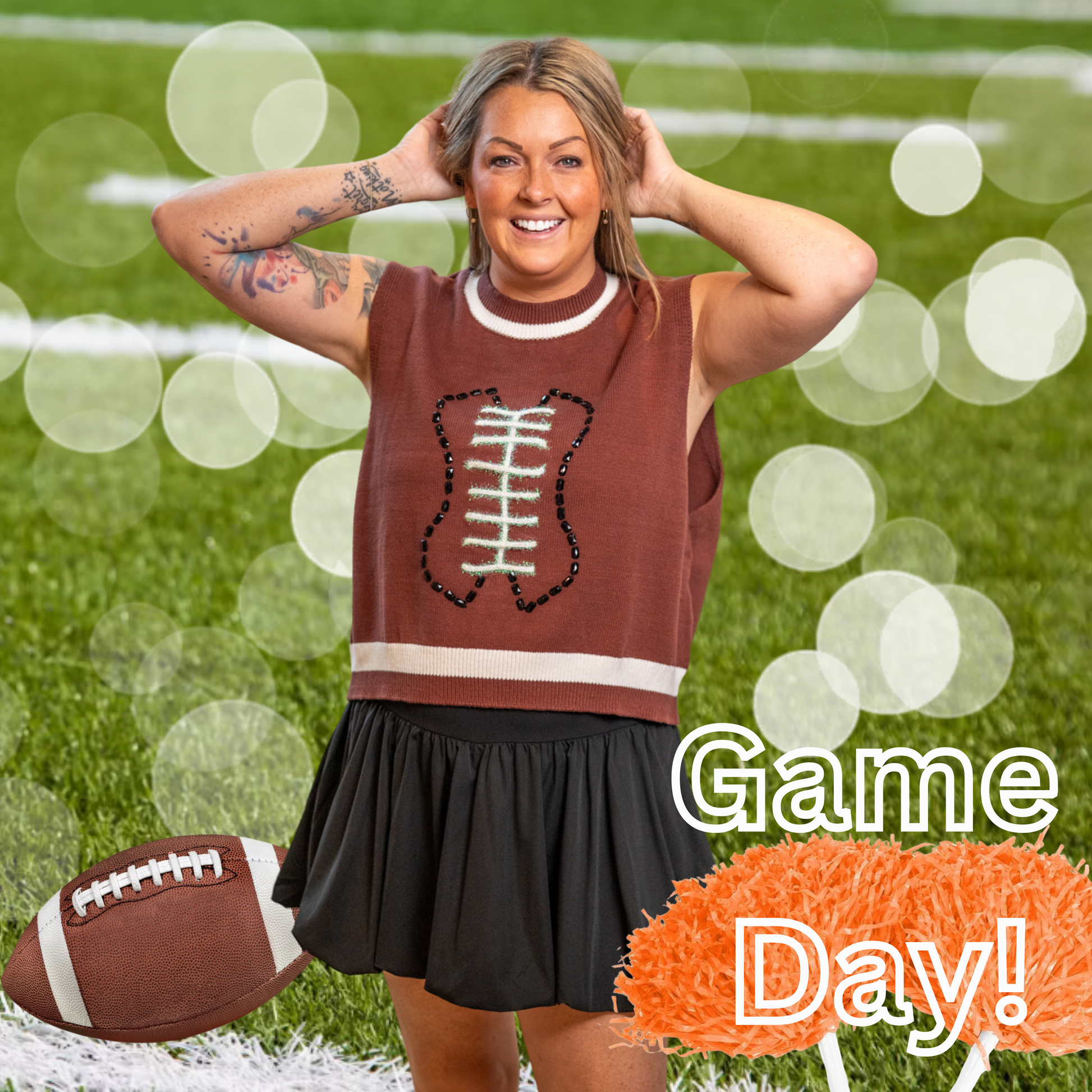 Queen of Sparkles - Brown Football Sweater Vest - Buttercup Lynne Boutique