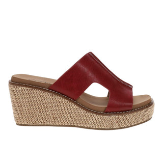 Corkys Kiss N Tell red leather wedge sandal with rope-textured platform sole