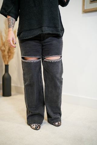 Shine Bright Cut Out Front Rhinestone Jeans - Buttercup Lynne Boutique