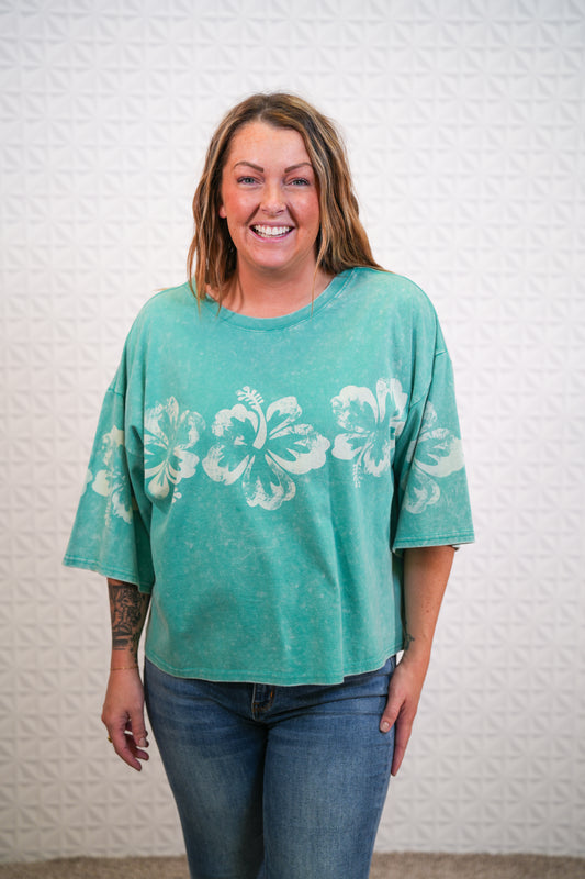 Hawaiian Flower Mineral Washed Top