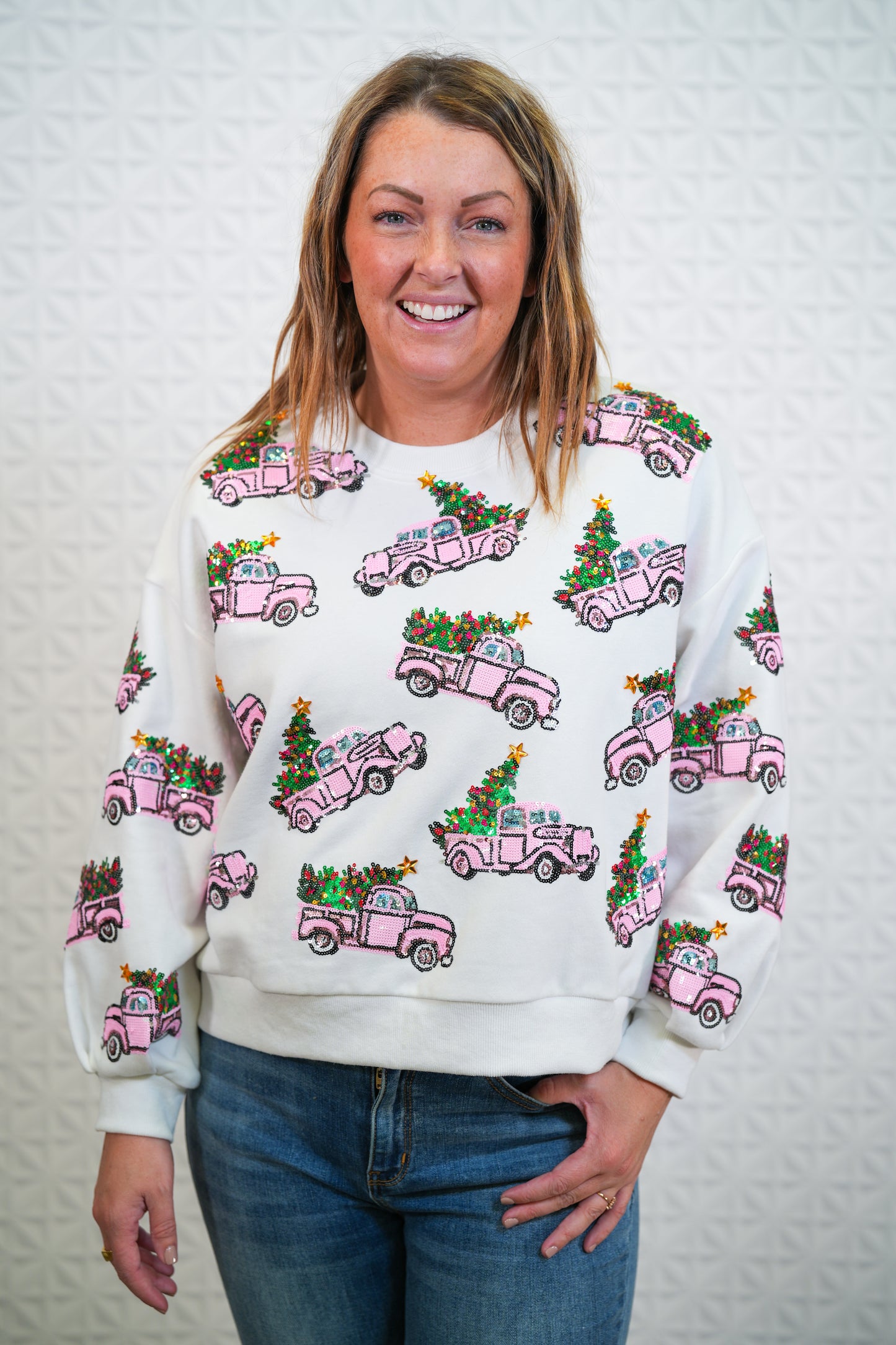 Pink Truck Homestyle Christmas Sweatshirt