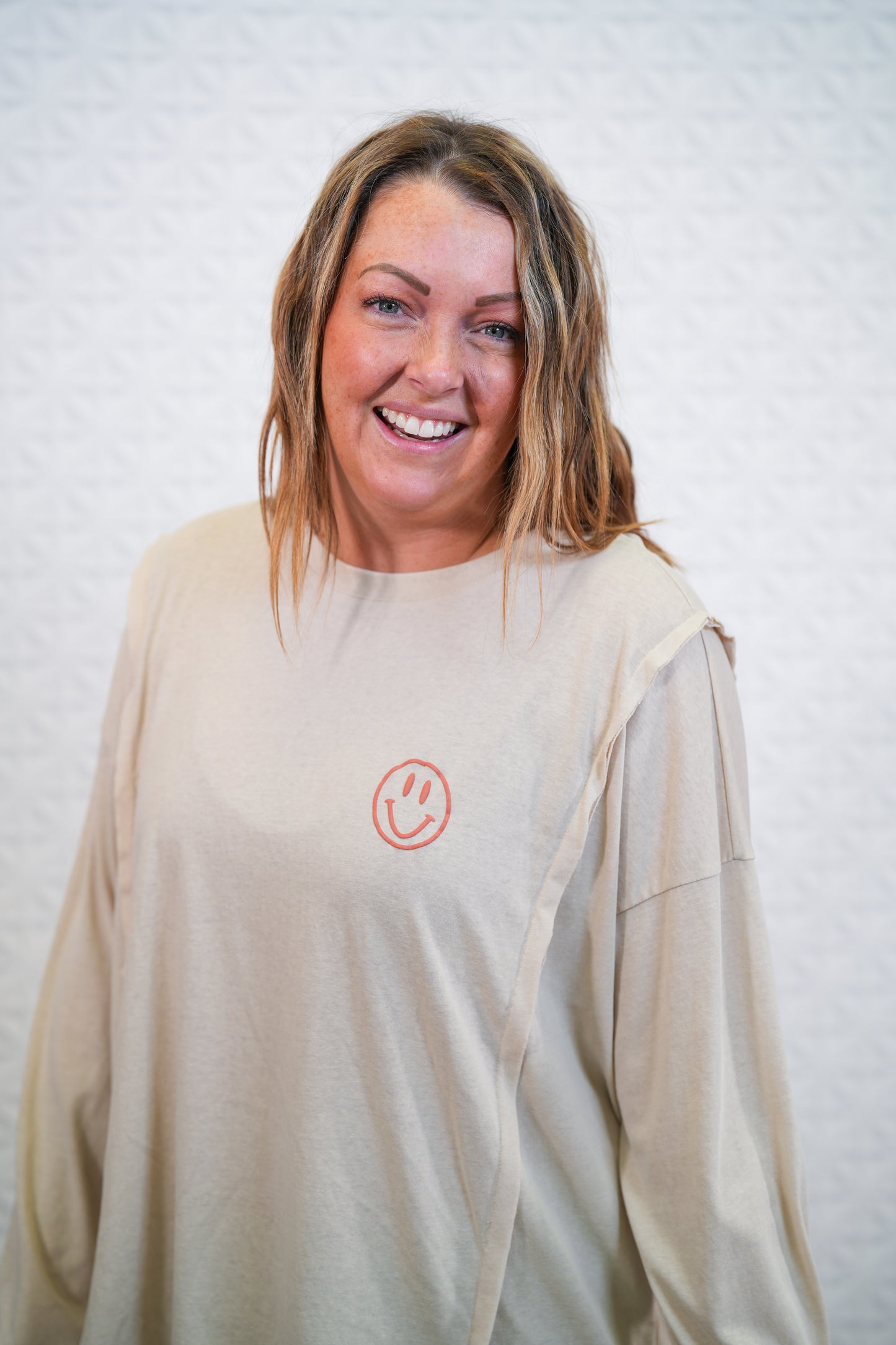 Cotton Slub Top with a Smiling Face Print - "Good to See U"