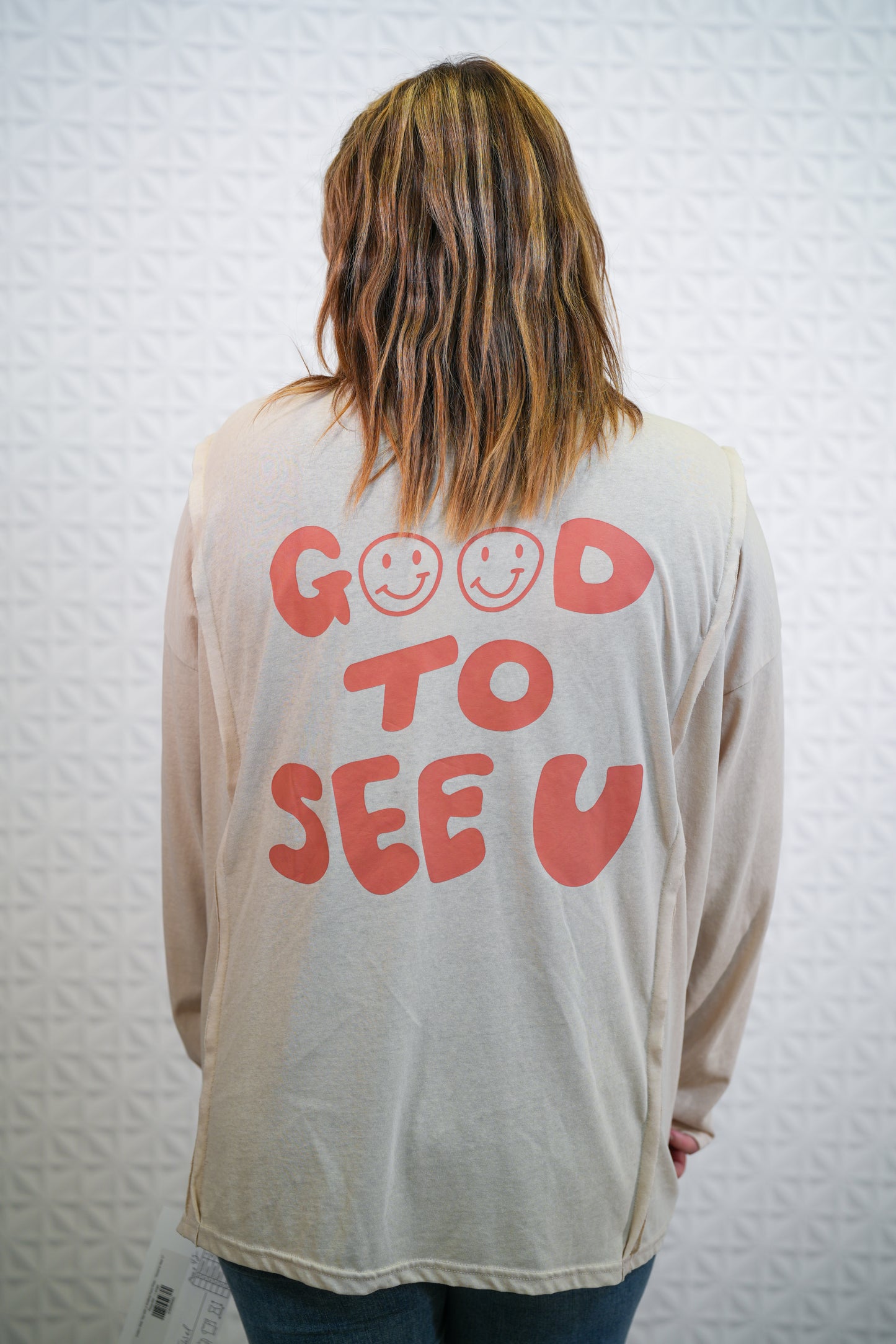 Cotton Slub Top with a Smiling Face Print - "Good to See U"