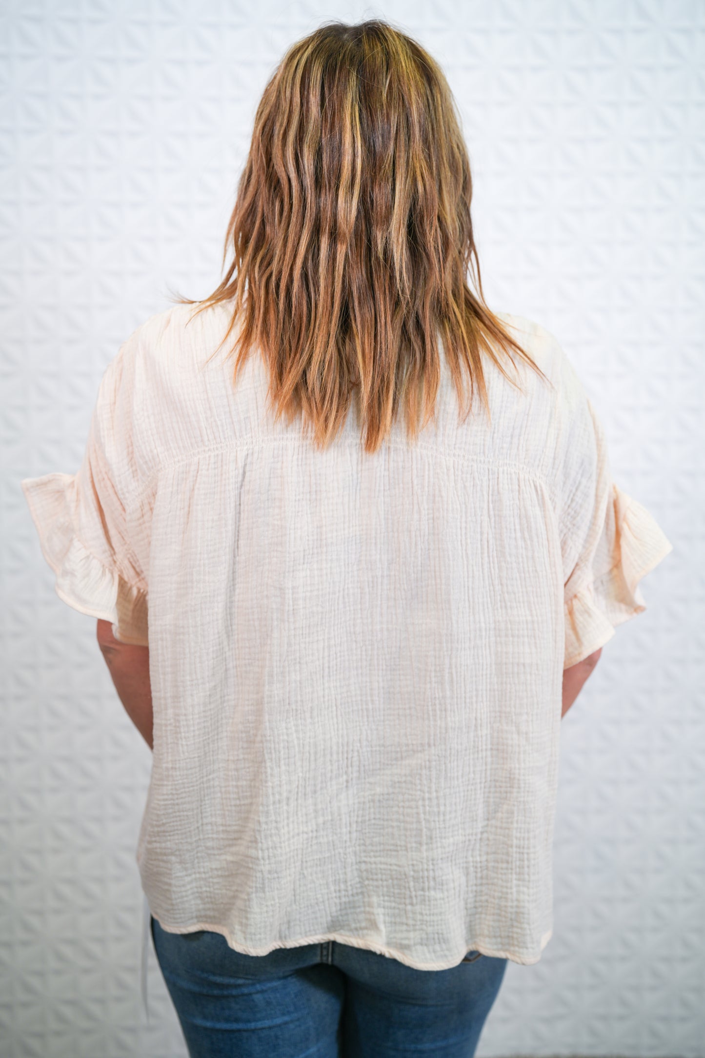 Cotton Gauze Top with Wing Sleeves in Ivory