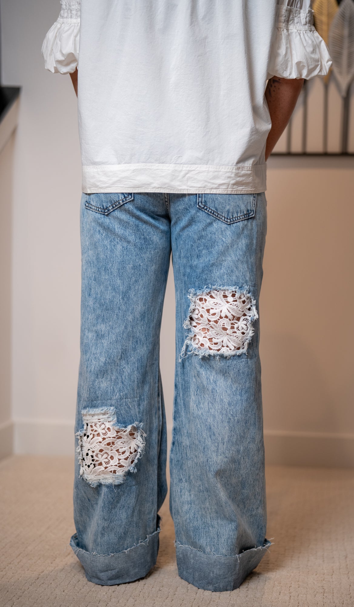 Oli & Hali Washed Distressed Lace Insert Denim Jeans