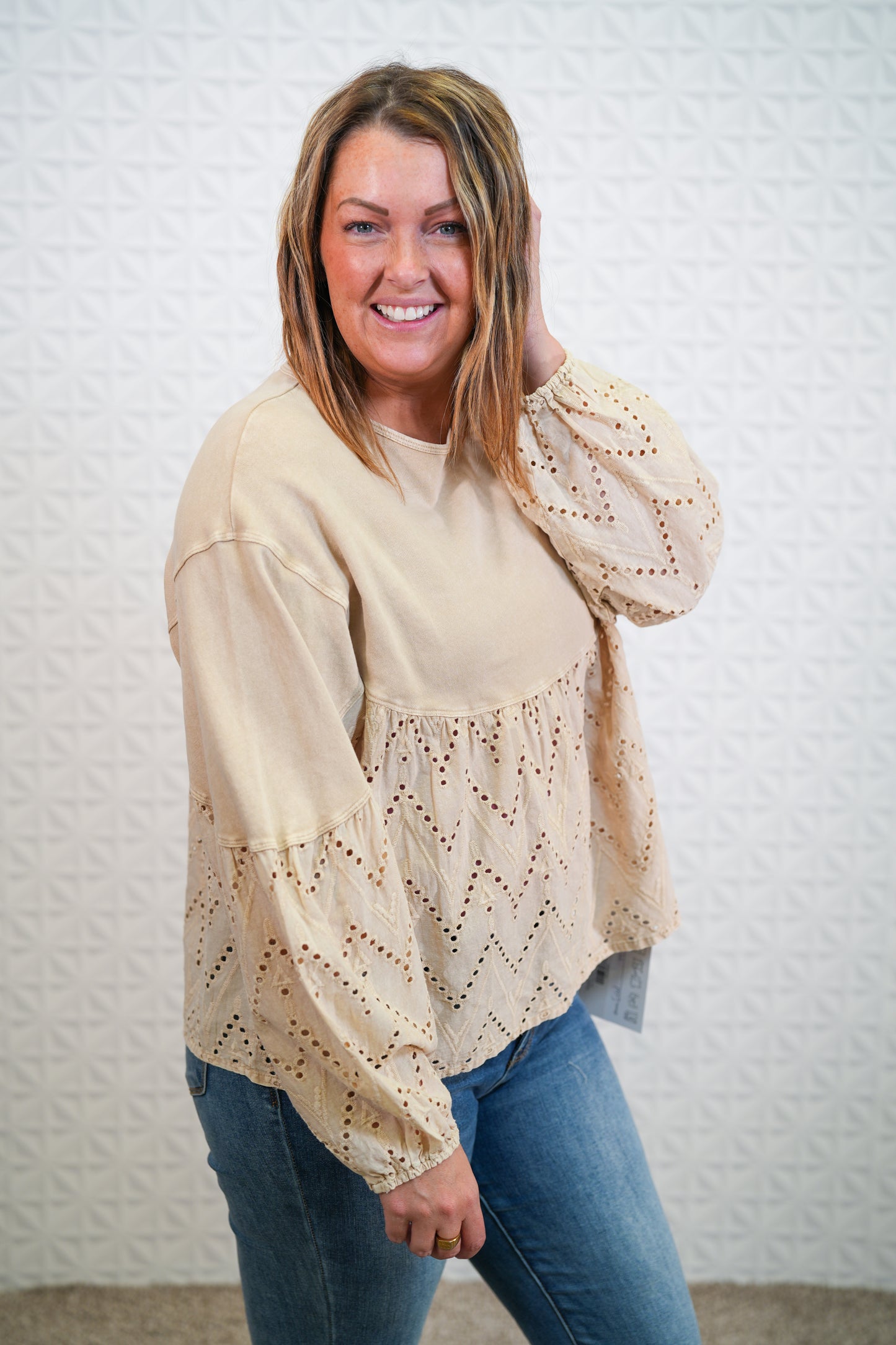 Eyelet Lace Babydoll Tunic - Khaki and Malibu Pink