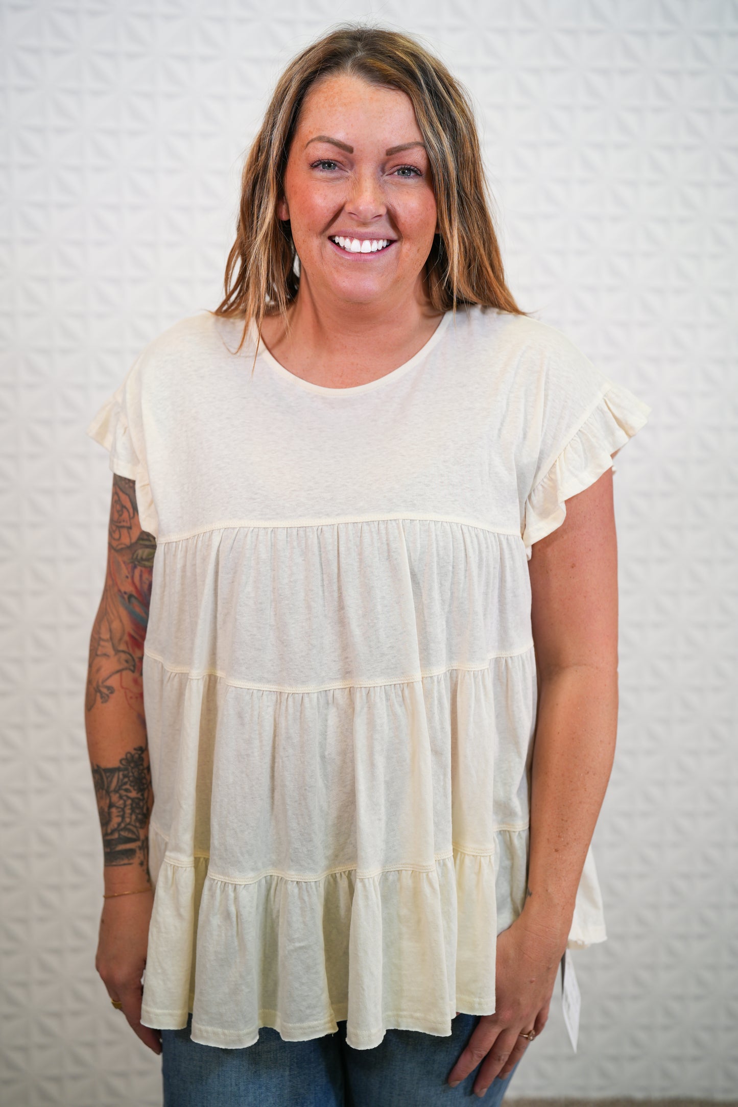 Short Sleeve Slub Tunic in Ivory