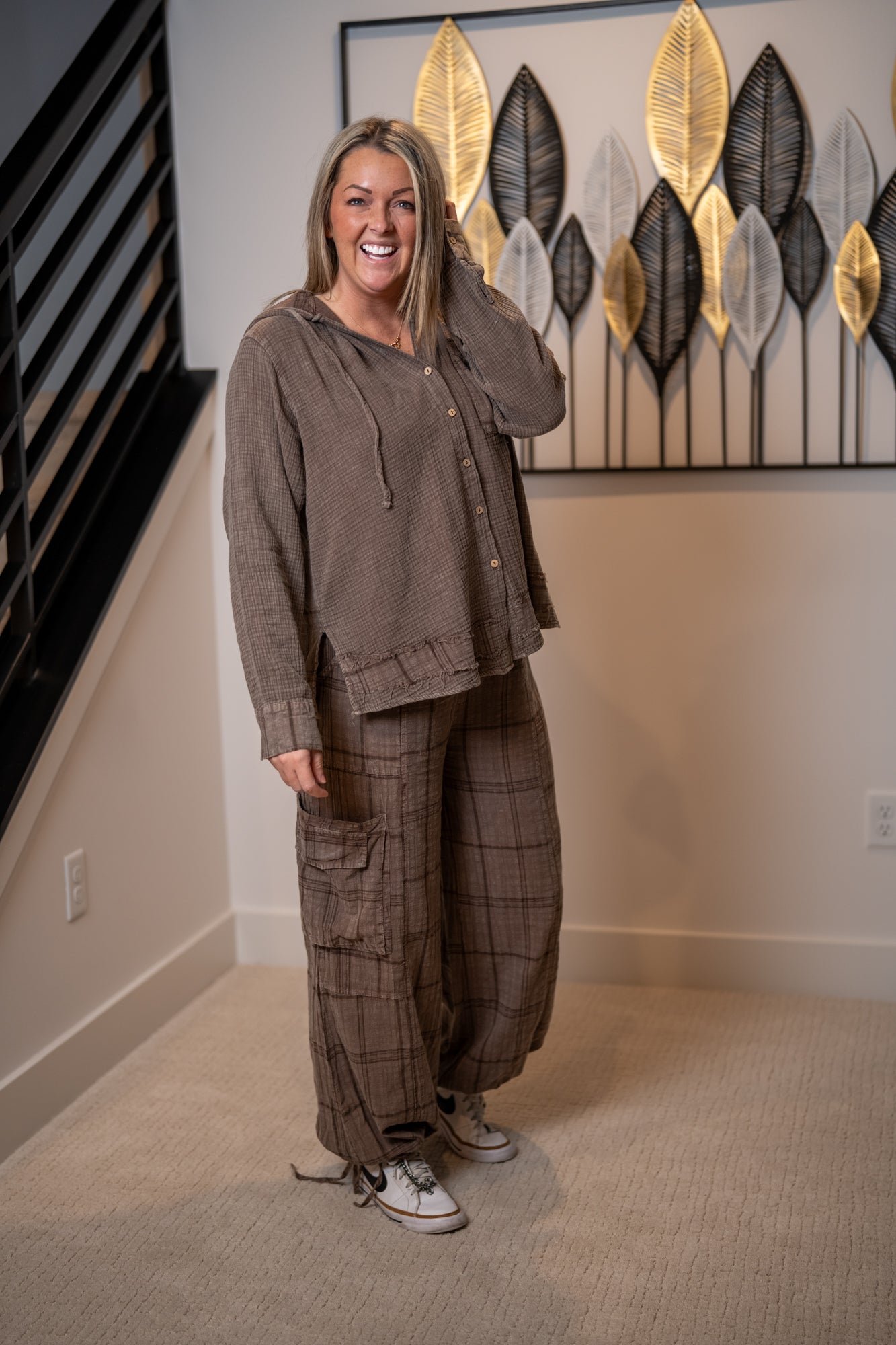 Easel Plaid Mineral Washed Hoodie