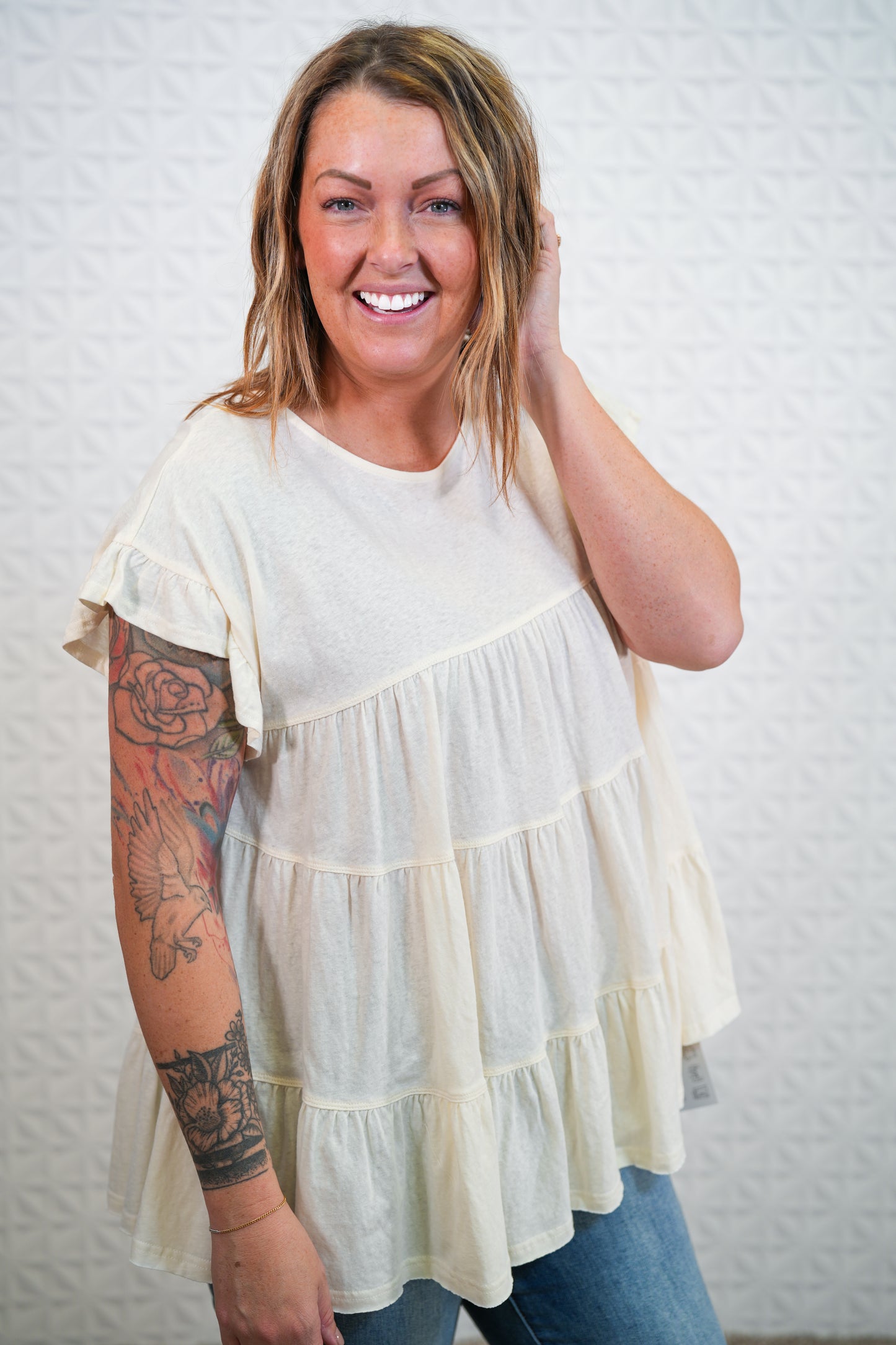 Short Sleeve Slub Tunic in Ivory