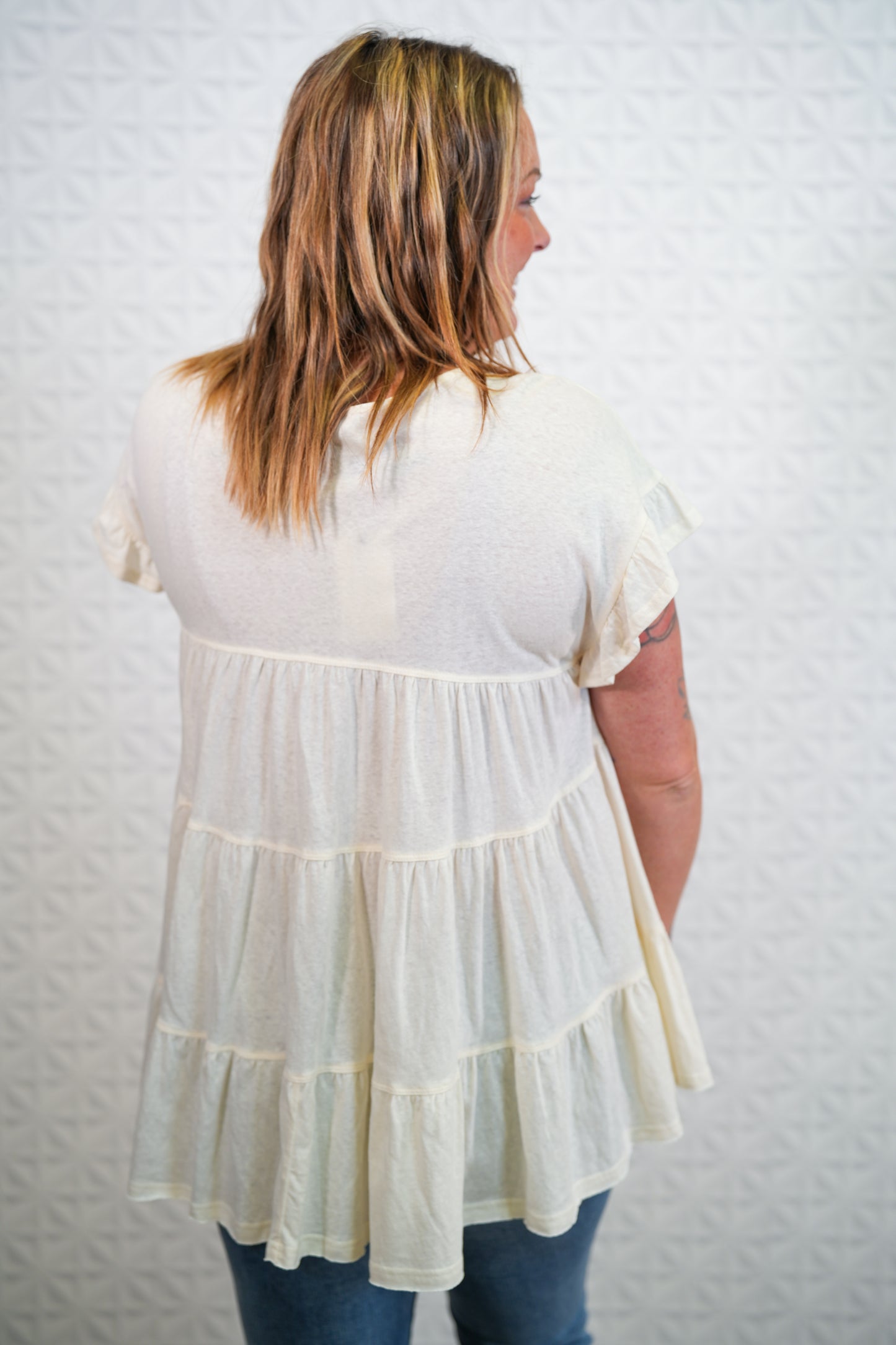 Short Sleeve Slub Tunic in Ivory