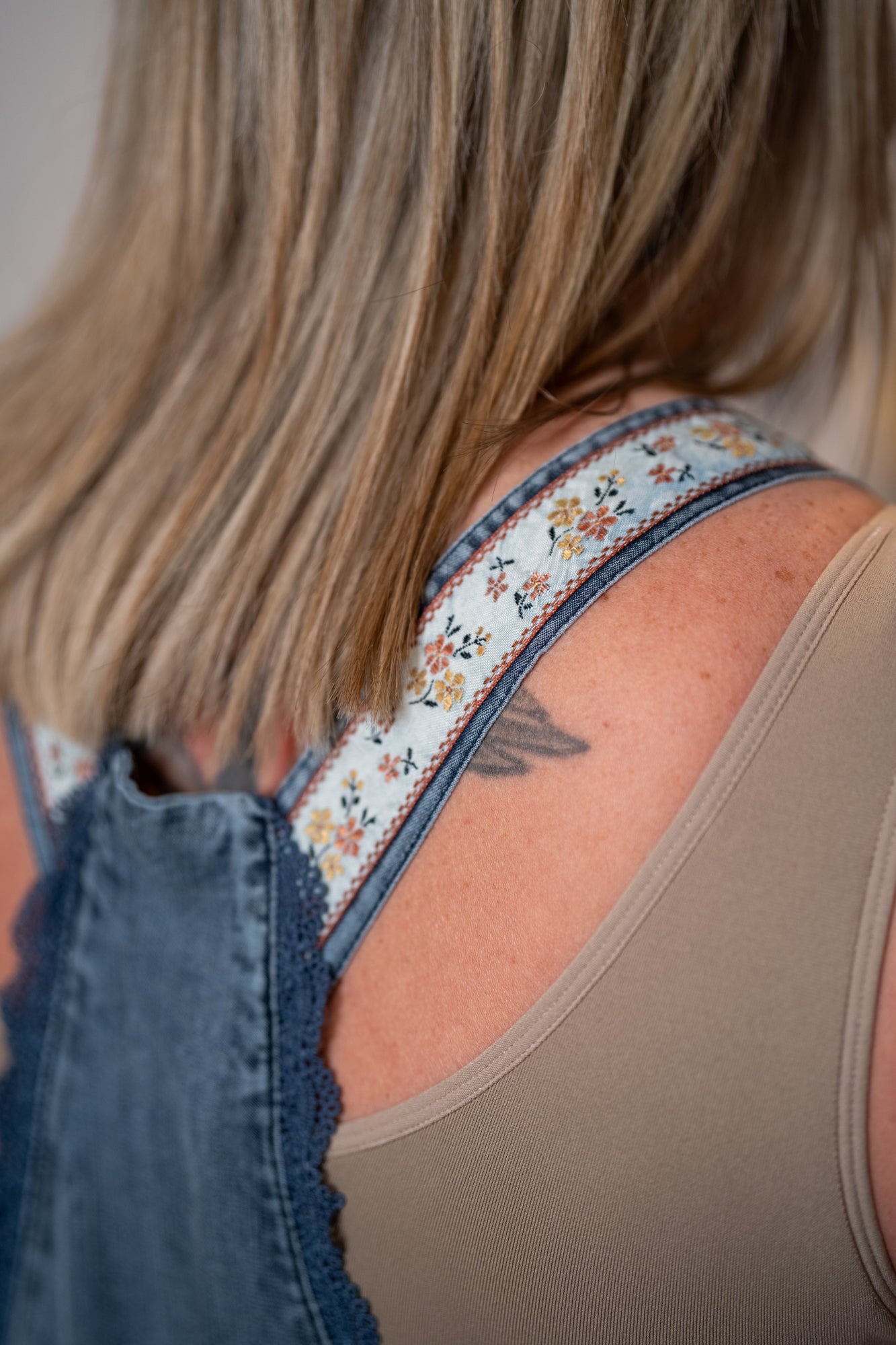 Easel Washed Chambray Wide Leg Overalls