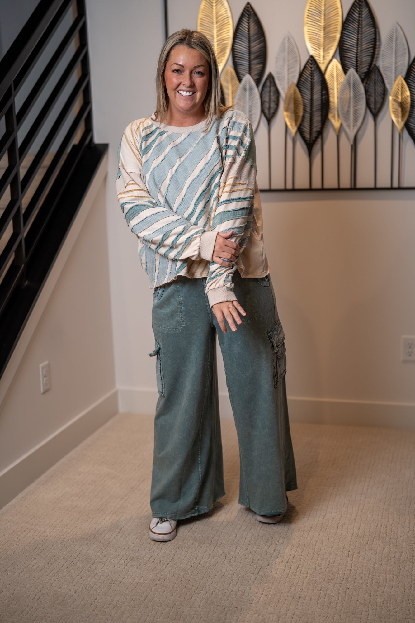 Oli & Hali Washed Stripes Raw Edge Pullover