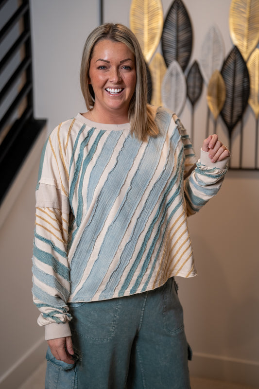 Oli & Hali Washed Stripes Raw Edge Pullover