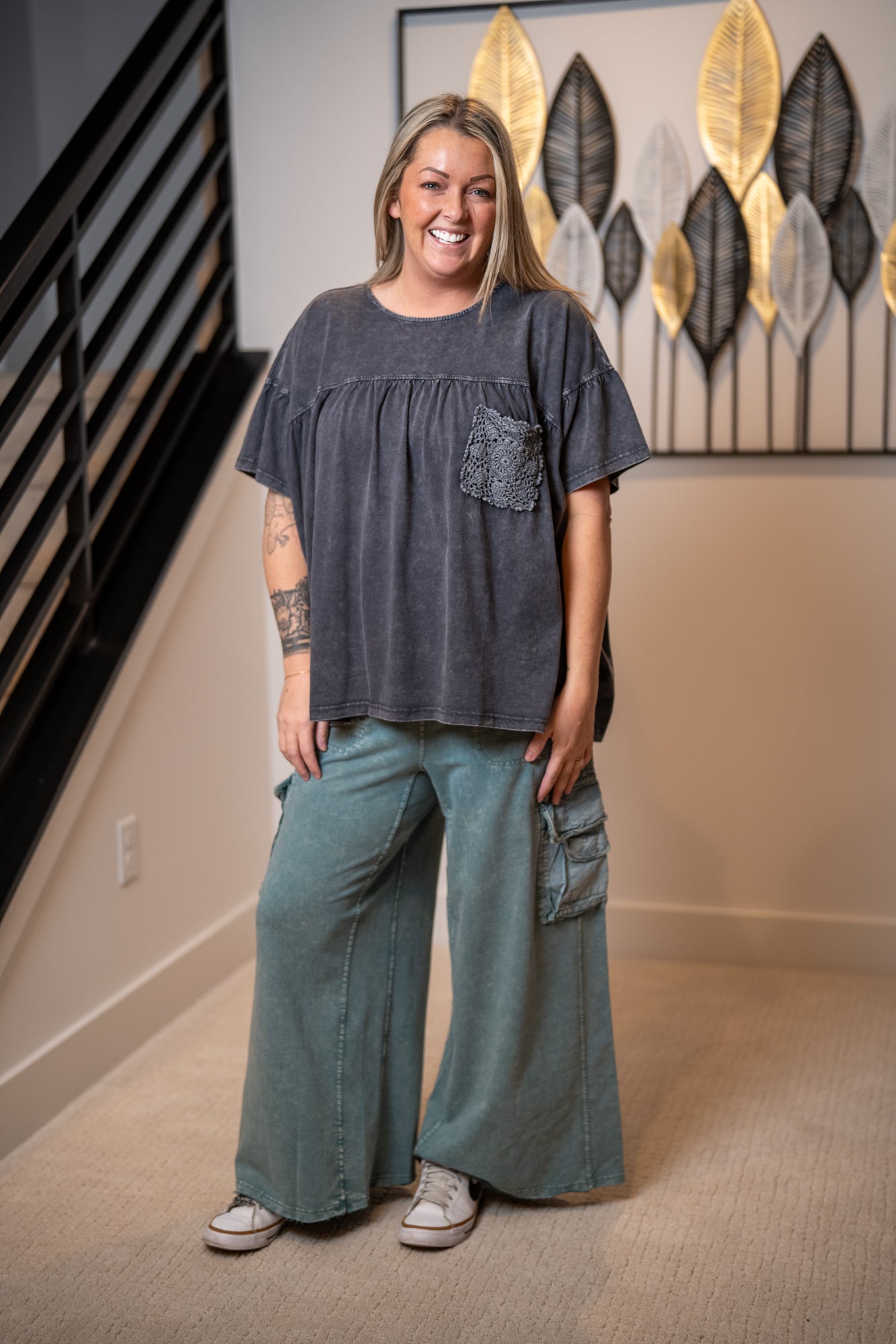 Easel Washed Cotton Loose Fit Top