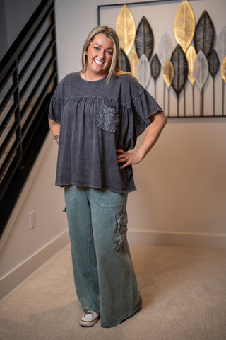 Easel Vintage Washed Cotton Relaxed Top