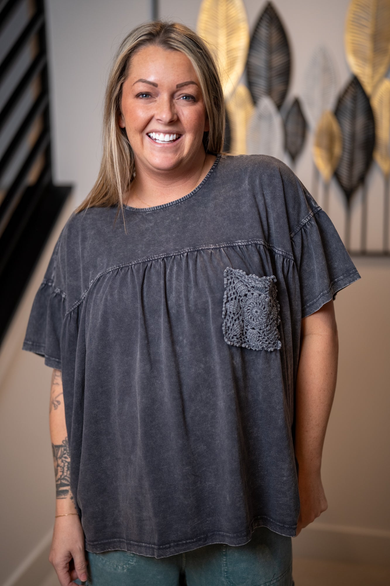 Easel Washed Cotton Loose Fit Top