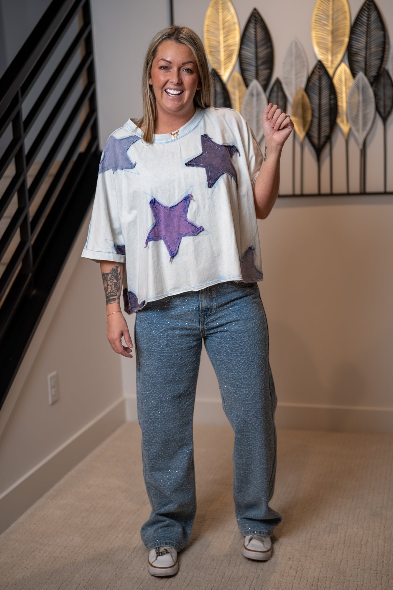 Washed All Over Rhinestone Embellished Denim Jeans