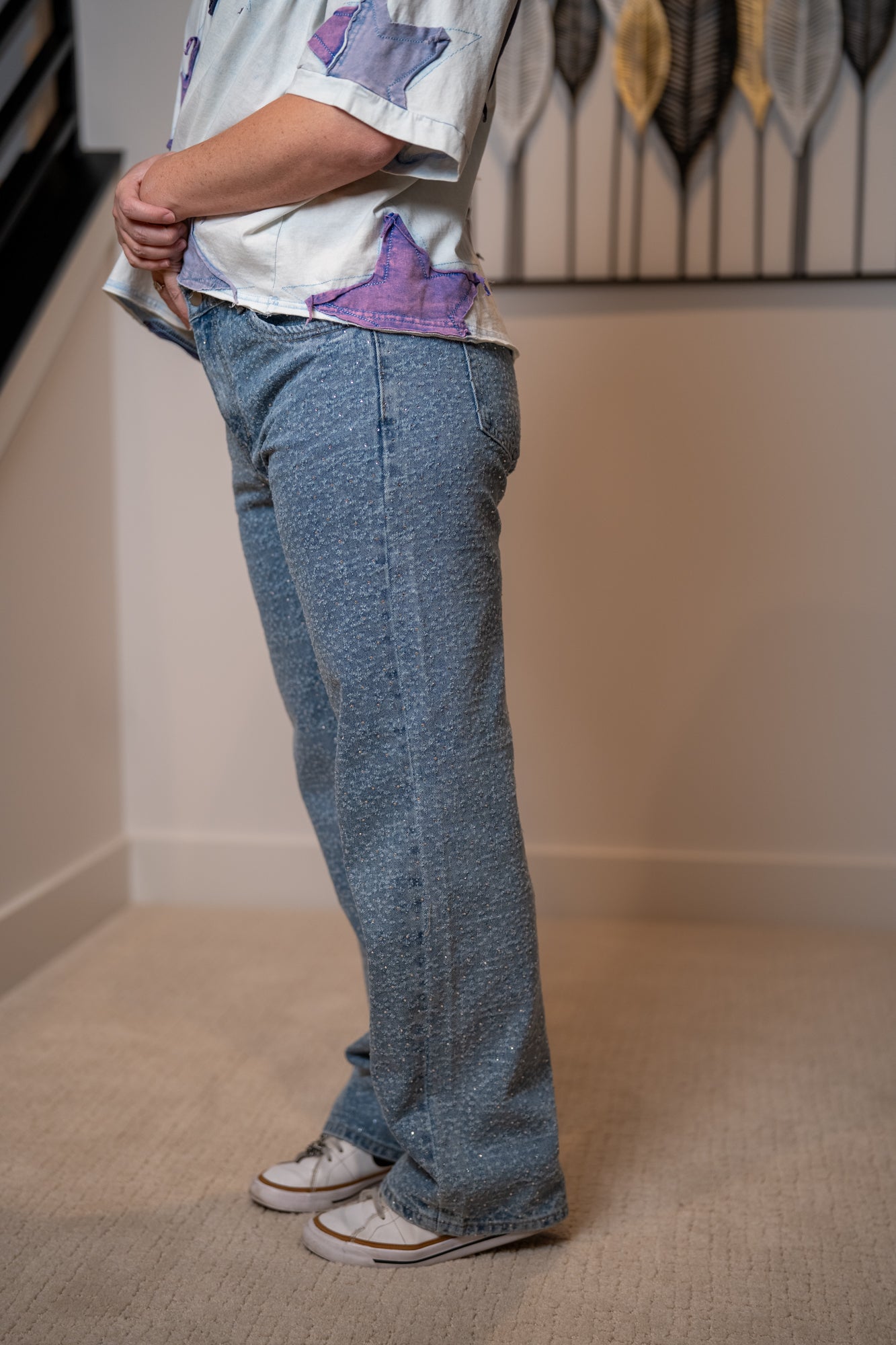 Washed All Over Rhinestone Embellished Denim Jeans