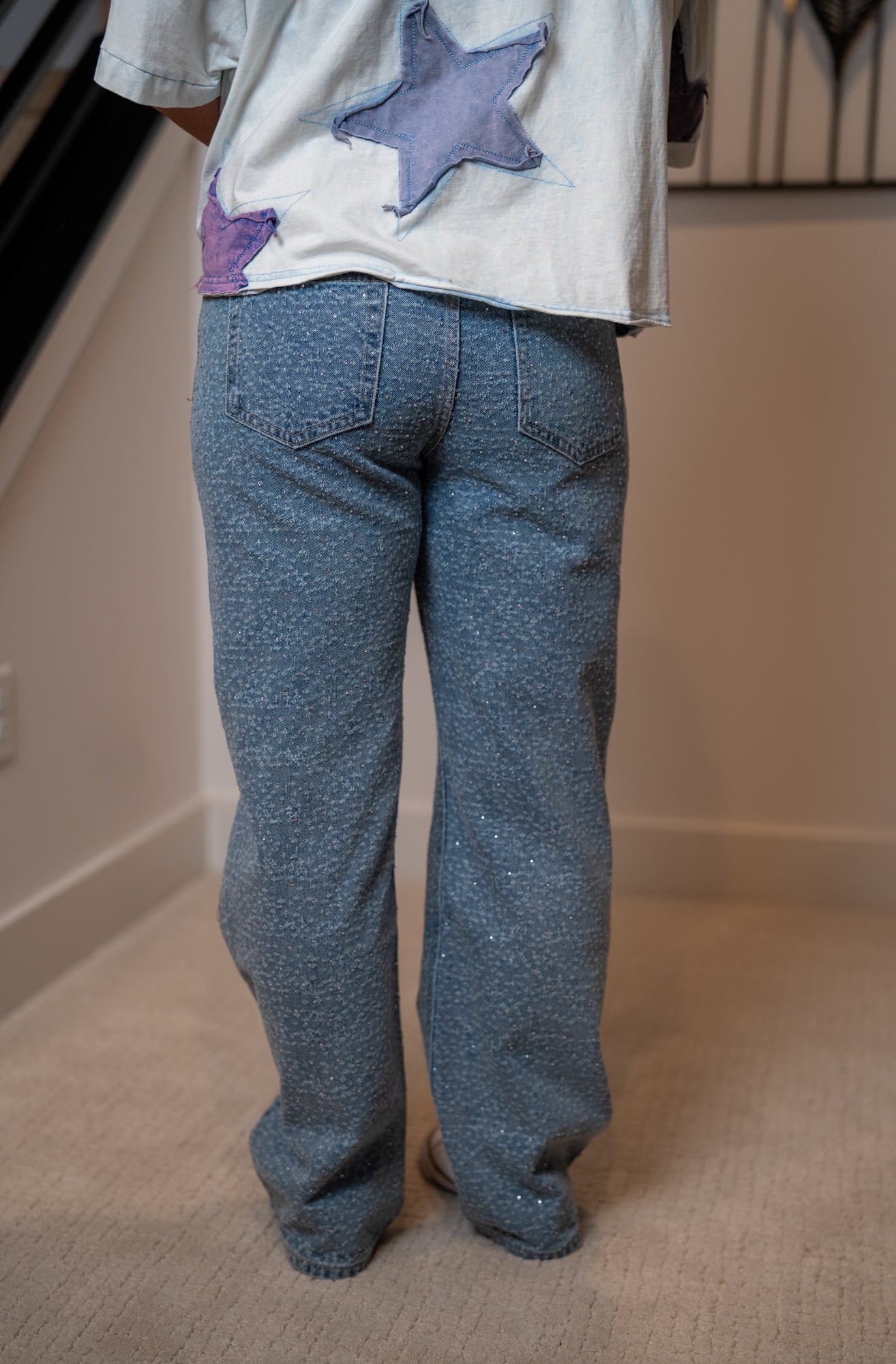 Washed All Over Rhinestone Embellished Denim Jeans