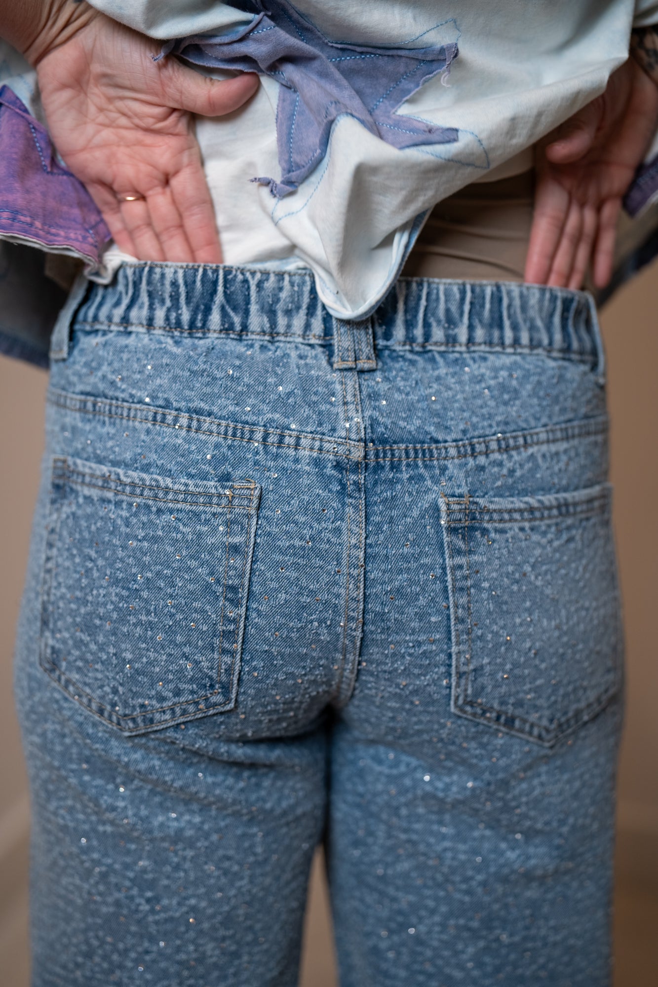 Washed All Over Rhinestone Embellished Denim Jeans