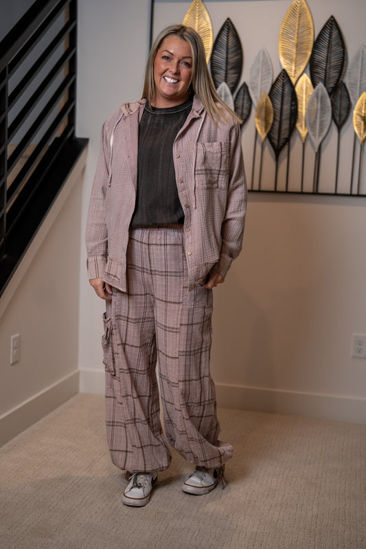 Easel Plaid Mineral Washed Hoodie