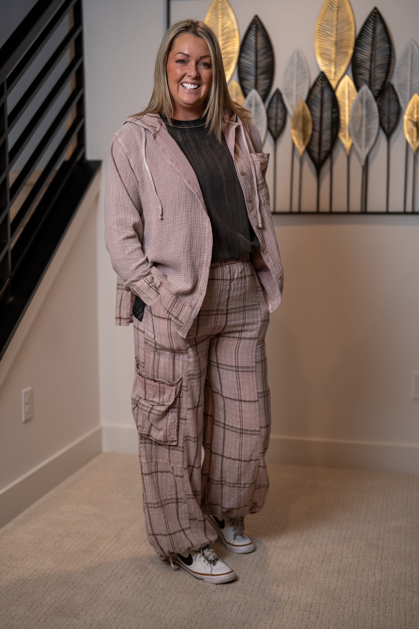 Easel Plaid Mineral Washed Hoodie