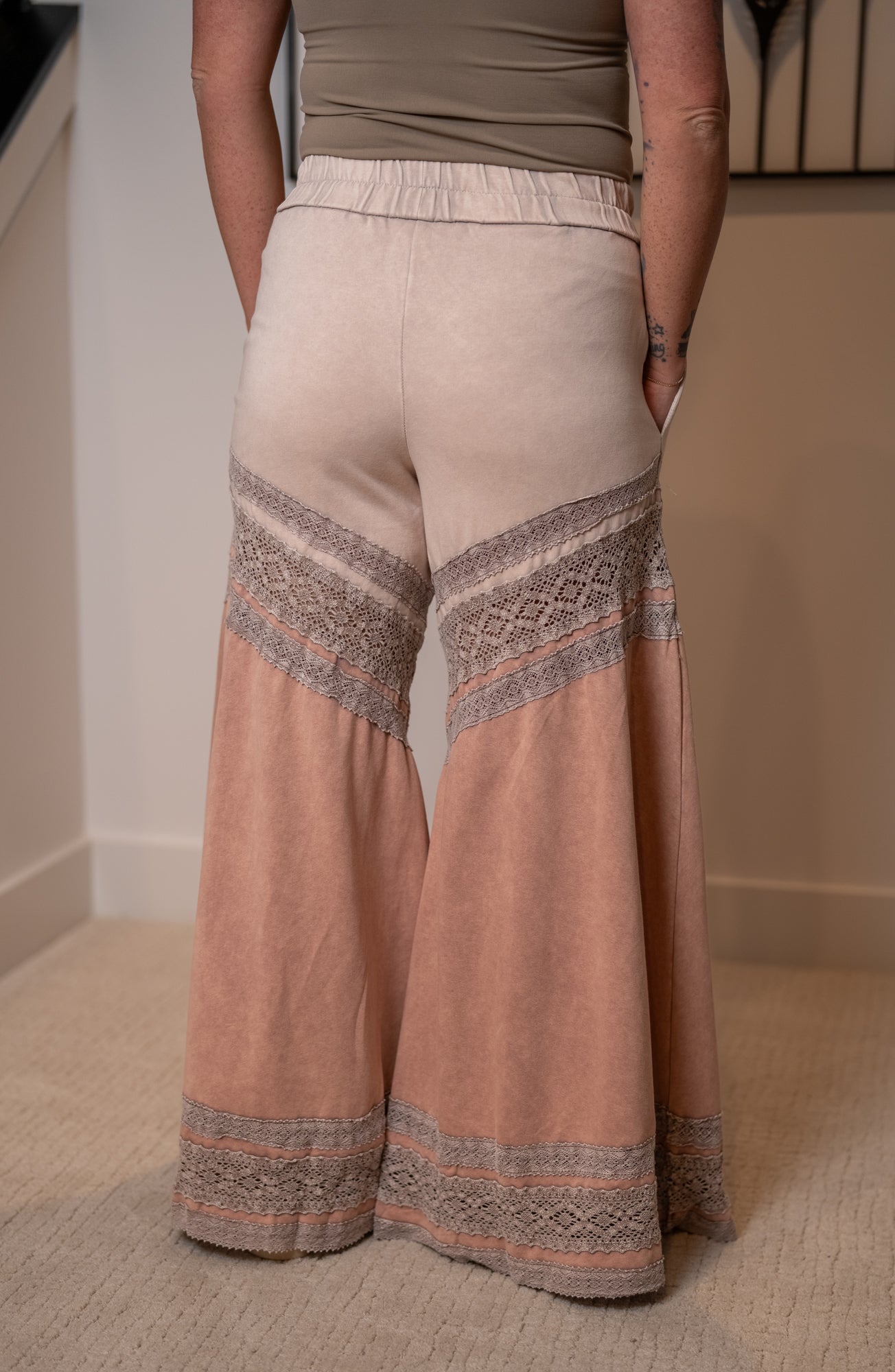 Oli & Hali Washed Fabric Mix Wide Leg Pants