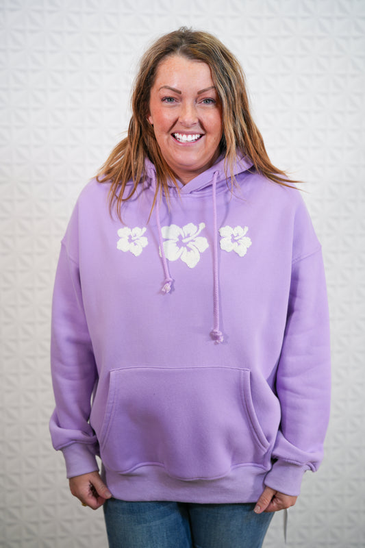 Sherpa Hibiscus Flower Hoodie - Violet Purple