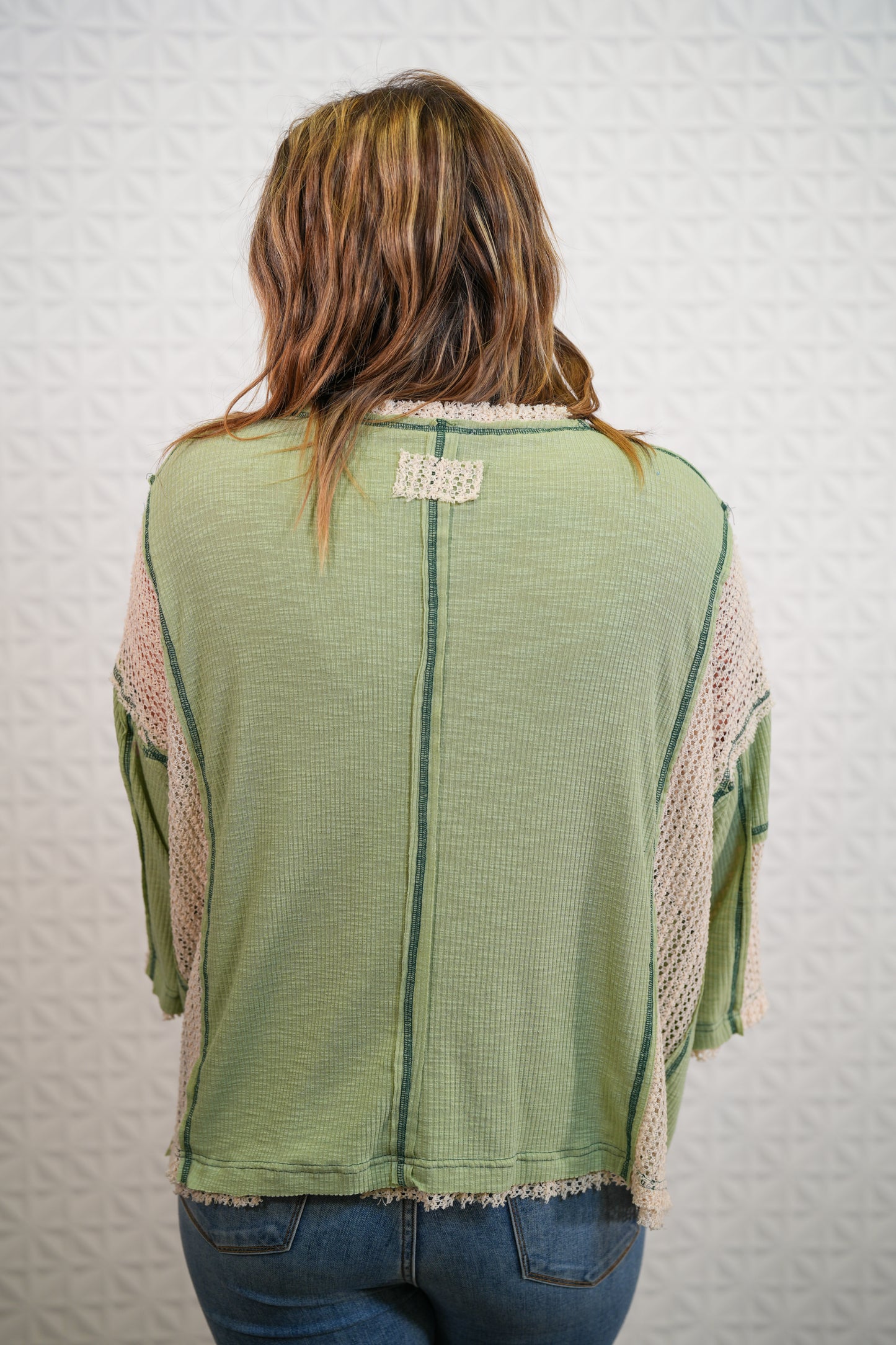 V-Neck 3/4 Sleeve Oversized Fit Knit Top in Sage