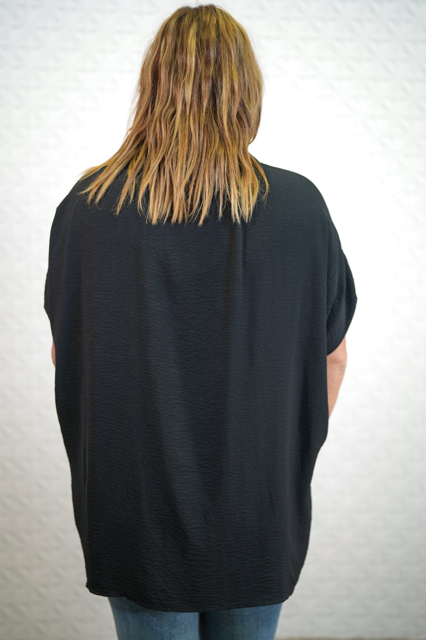 Oversized Hi-Low Button Down Top - Black