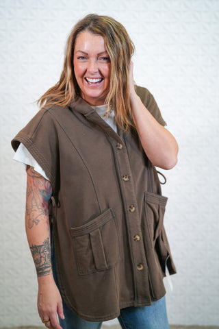 Button Down Mineral Washed Hooded Vest - Buttercup Lynne Boutique