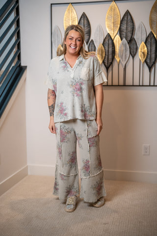 Soft Meadow Ash Floral Waffle Pants – Easel