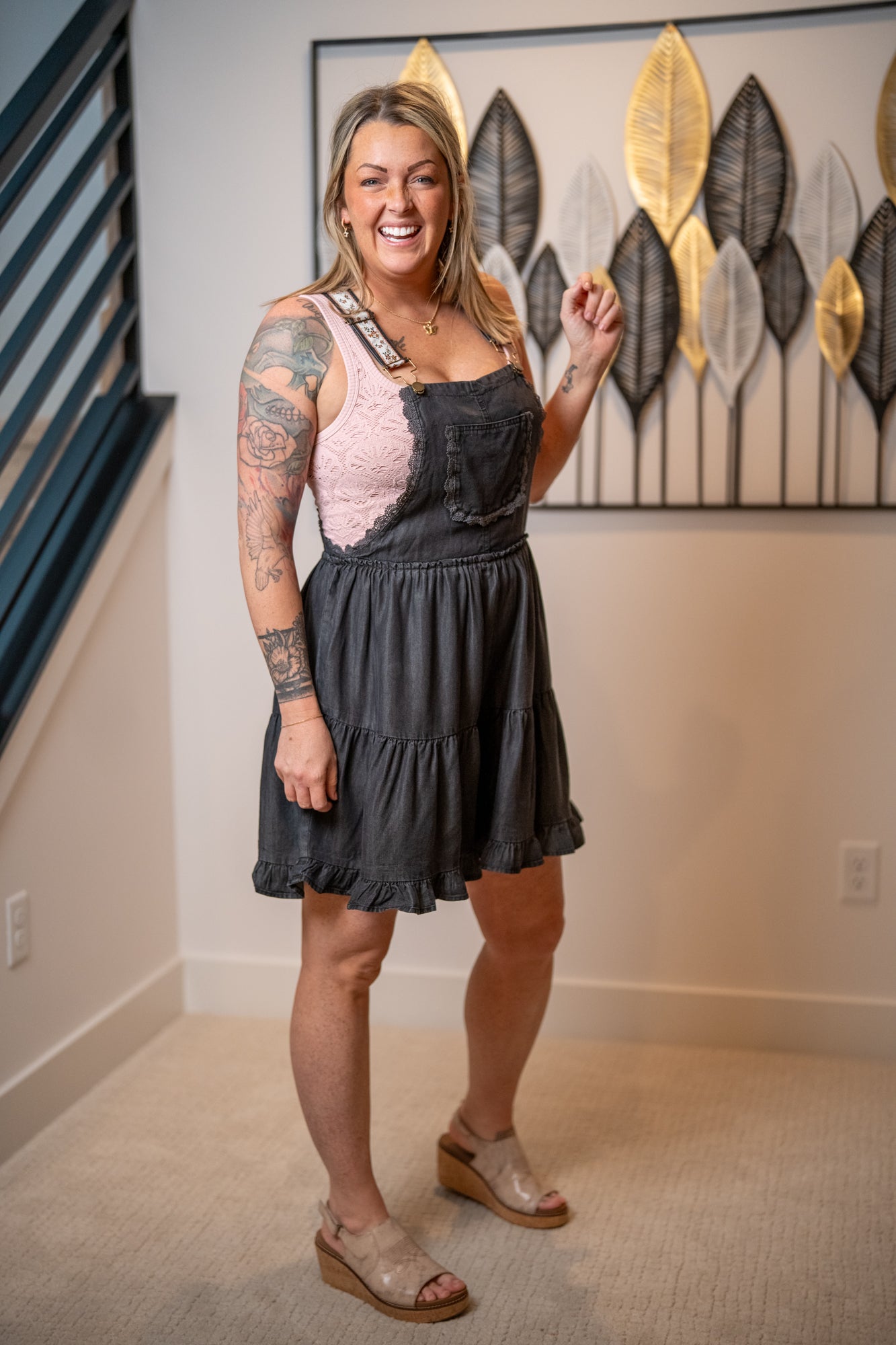 Easel Ruffle Overalls