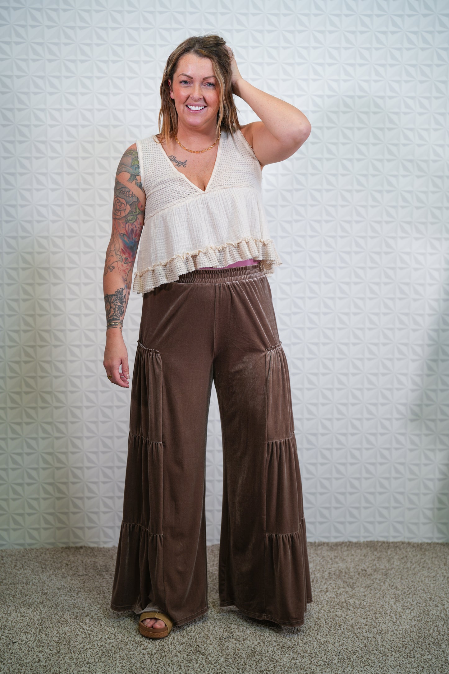 Without A Trace Velvet Tiered Pants