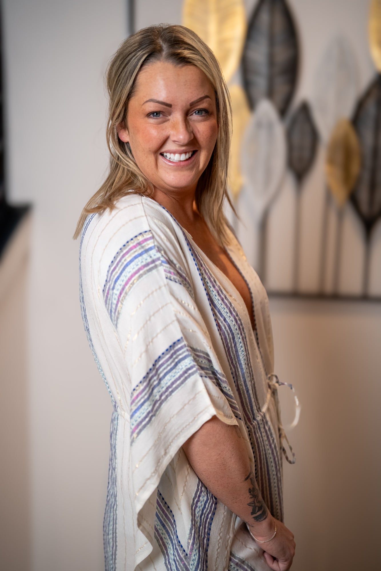 Lovestitch - Metallic Striped Kaftan Cover Up – Kimono Sleeve