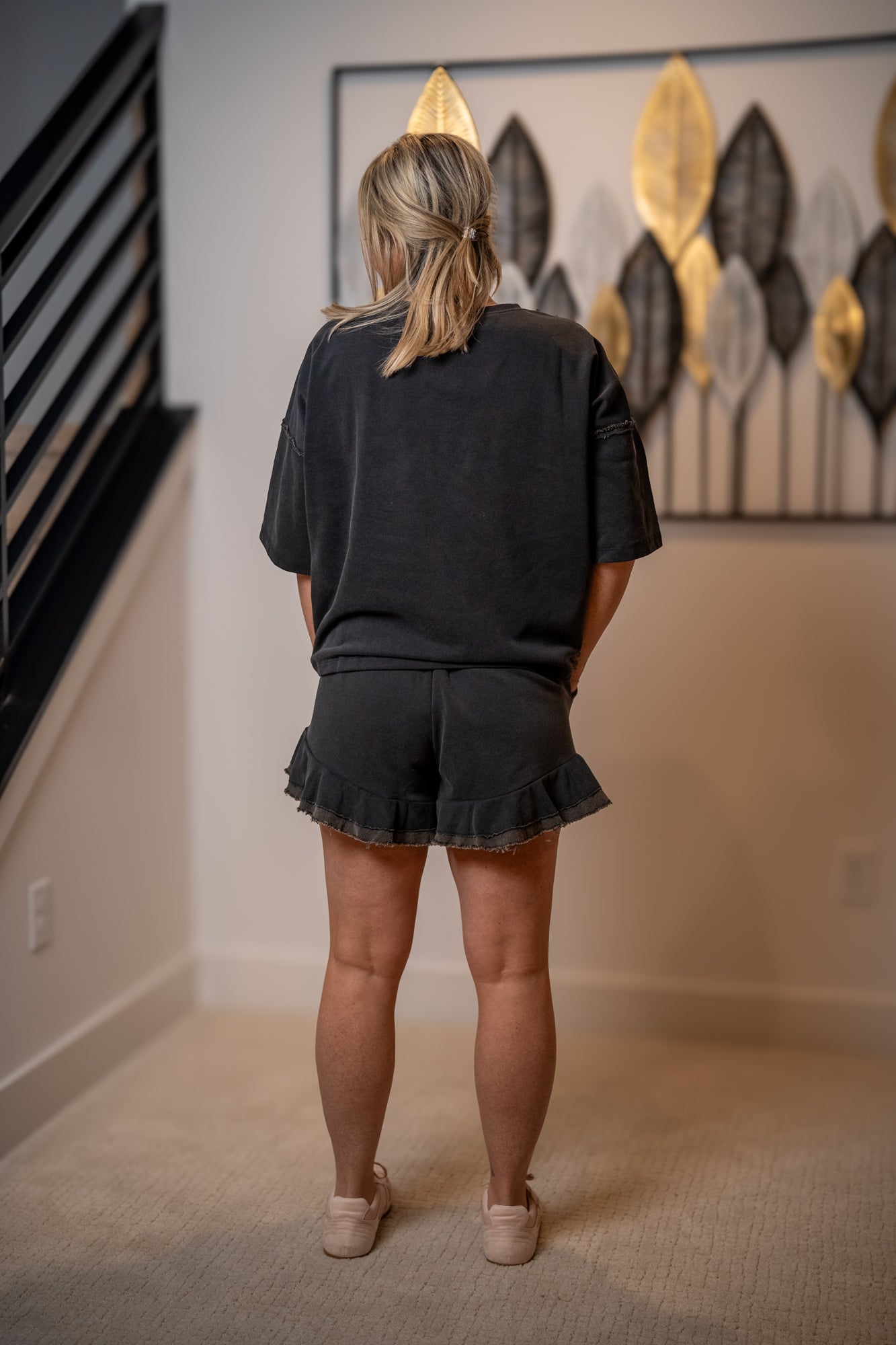 Effortless Edge Washed Ruffle Hem Shorts – Charcoal – Easel