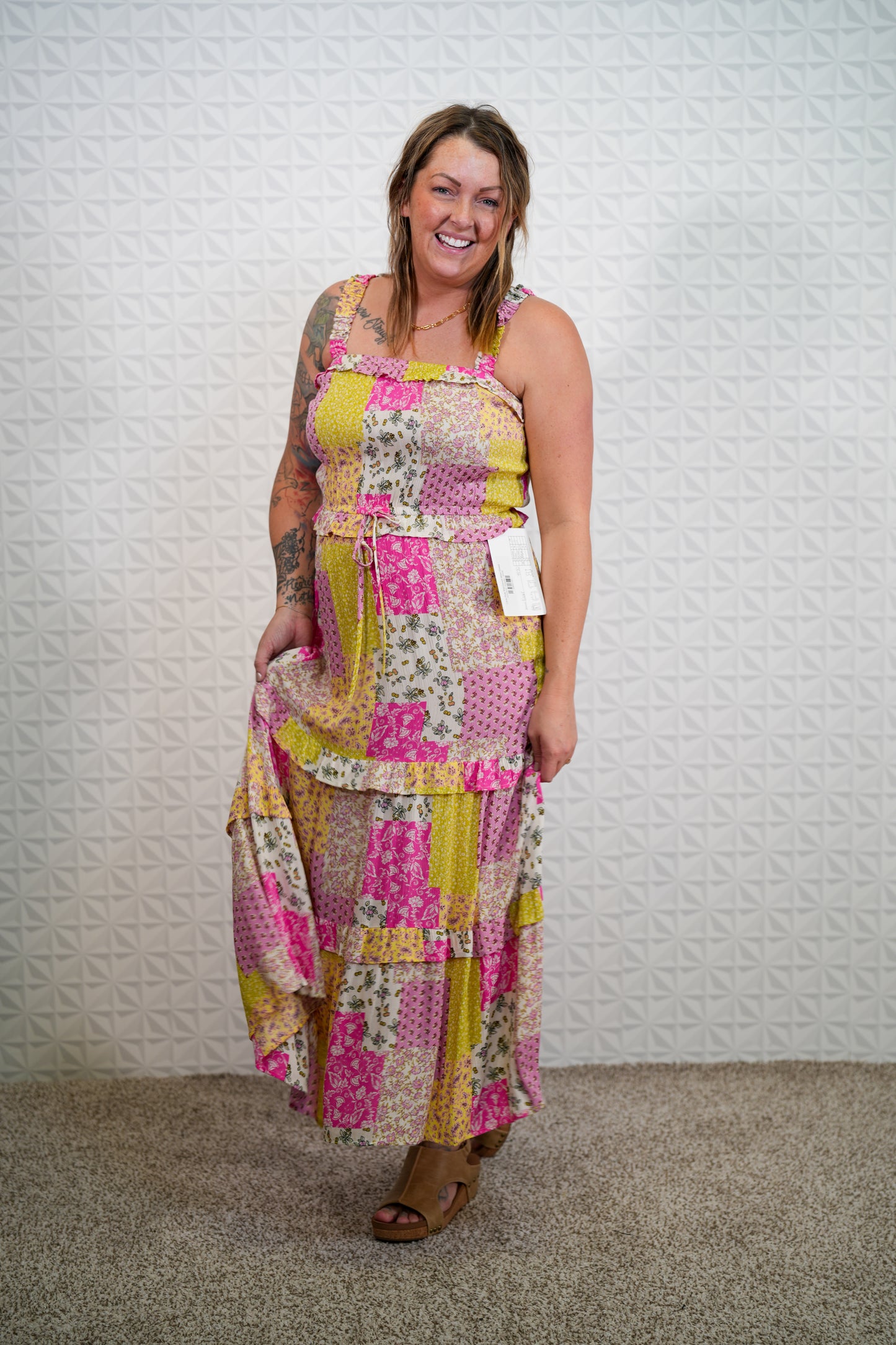 Lime Pink Patchwork Maxi Dress