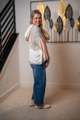 Mello - Cozy Daydream Colorblock Crochet Knit Hoodie