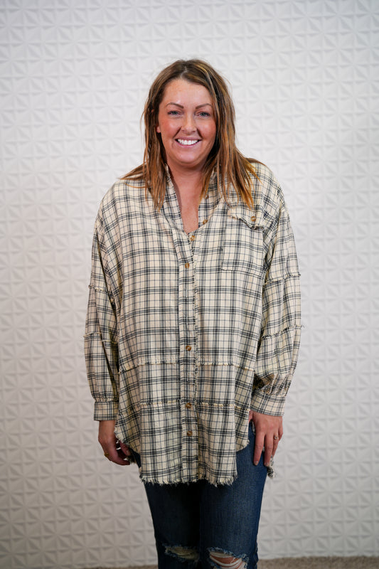 Looking at you Loose Fit Plaid Shirt - Oversized - Natural