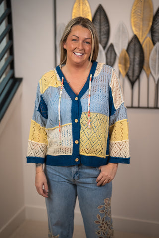Mello Patchwork Knit Hoodie Cardigan