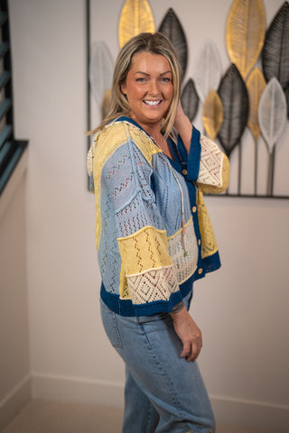 Mello Patchwork Knit Hoodie Cardigan