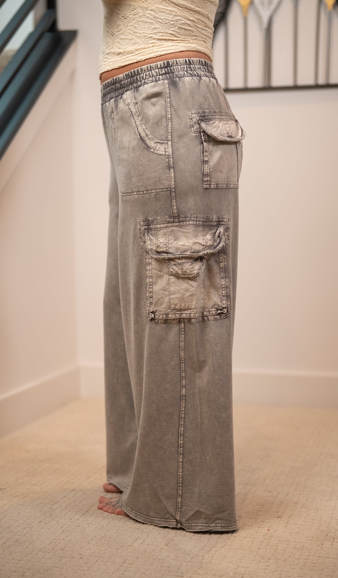 Easel Washed Terry Knit Cargo Pants