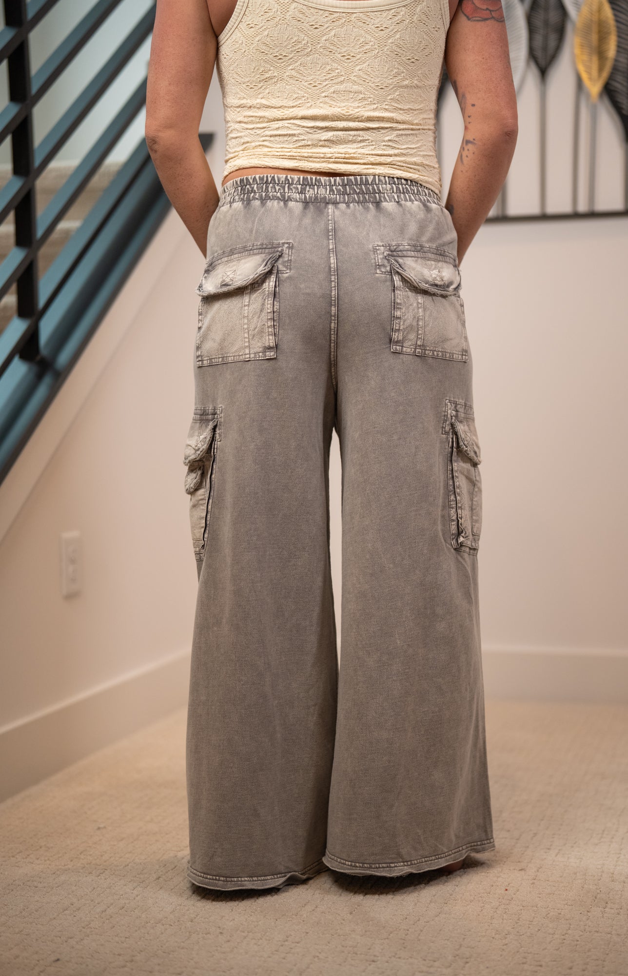 Easel Washed Terry Knit Cargo Pants